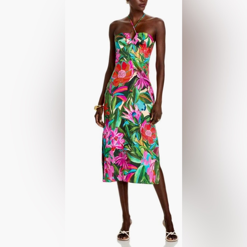 NWT FARM Rio Strapless Tropical Dress - Red, Pink, Green